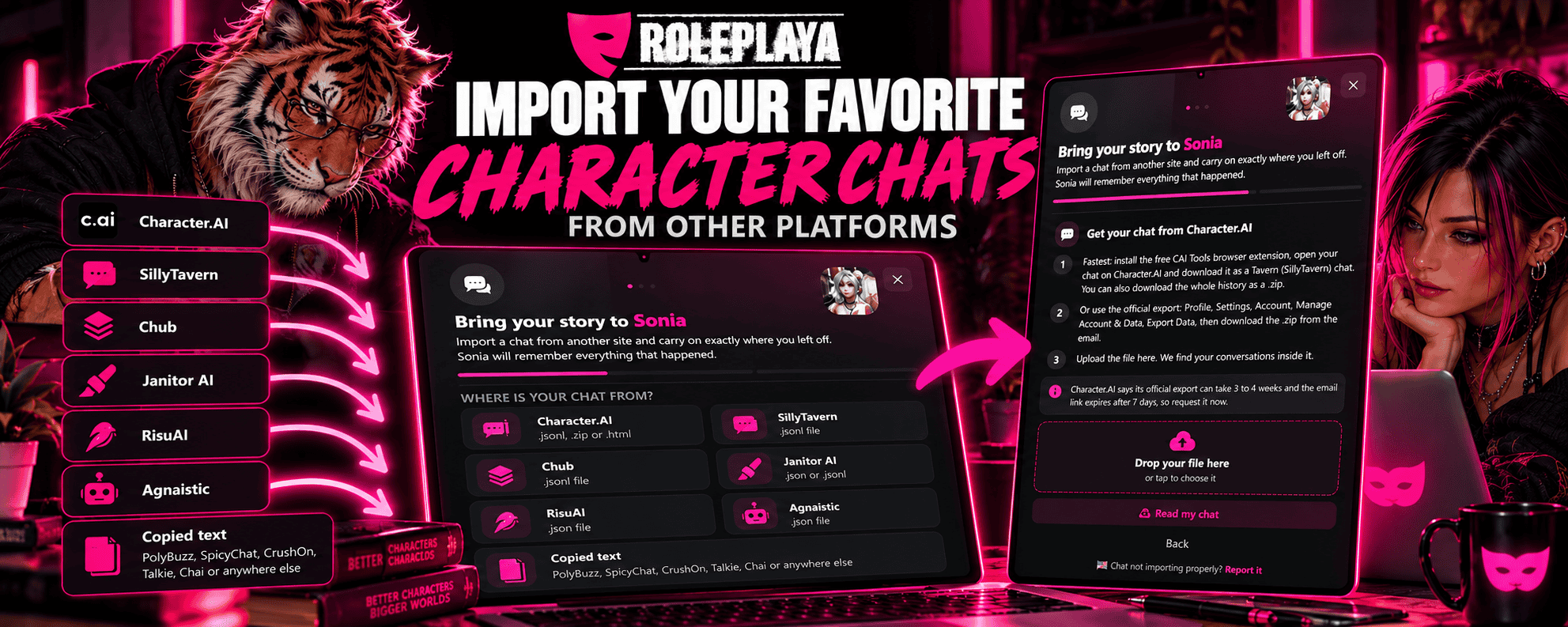 Move Your AI Chats to RolePlaya: Import From Character.AI, Janitor AI, SillyTavern, Chub and More